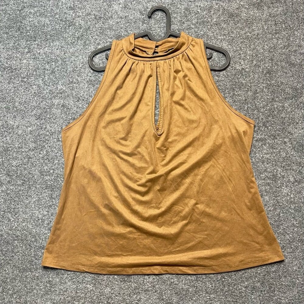 Toto Collection Womens Tank Top Brown Sleeveless High Button Neck Keyhole L